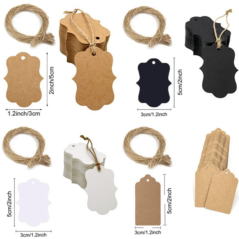 100ks 5*3cm balenie štítku hnedý kraft /čierny /biely papier značky DIY SALLOP