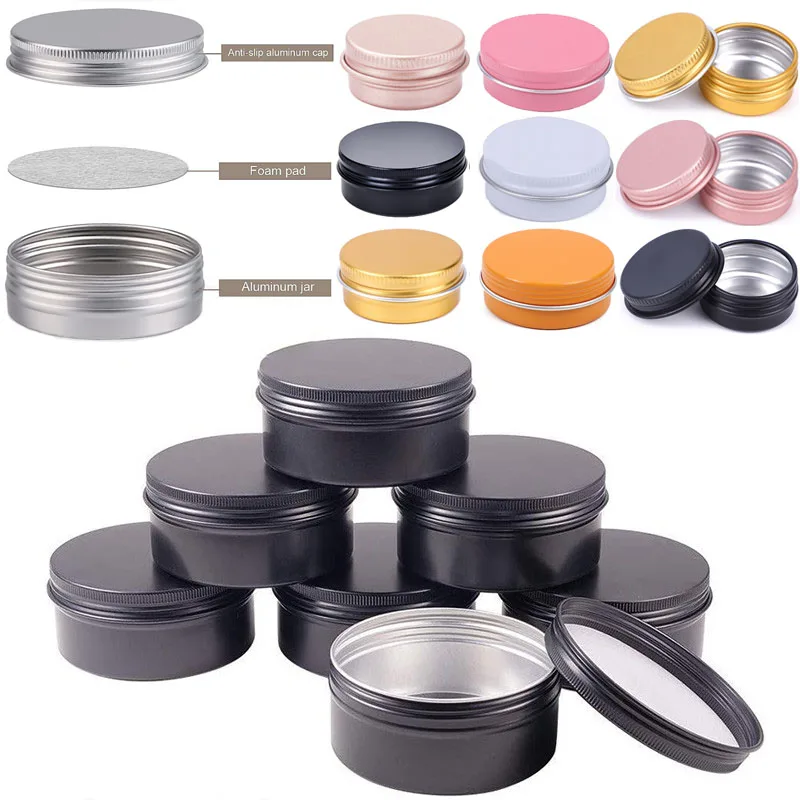 100ks 5 ml - 60 ml kovové kozmetické poháre Round Tins Hliníkové prázdne plechovky skrutkovače veka veka pre balzam na pery s krémom na perá