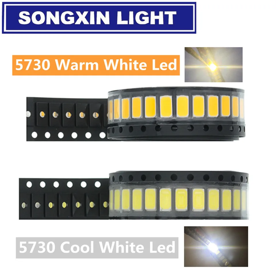 100ks 5630/5730-CW/WW 0,5W-150MA 50-55LM 6500K Biele svetlo SMD 5730 5630 LED 5730 Diódy (3,2 ~ 3,4V)