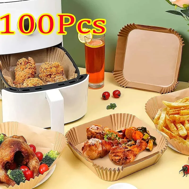100ks Air Fryer Bakeware Ukázateľný papierový zásobník Non-Keep Mat Oil Or-Oil Forner Non-Stick Mat pre kuchynský pekársky papier
