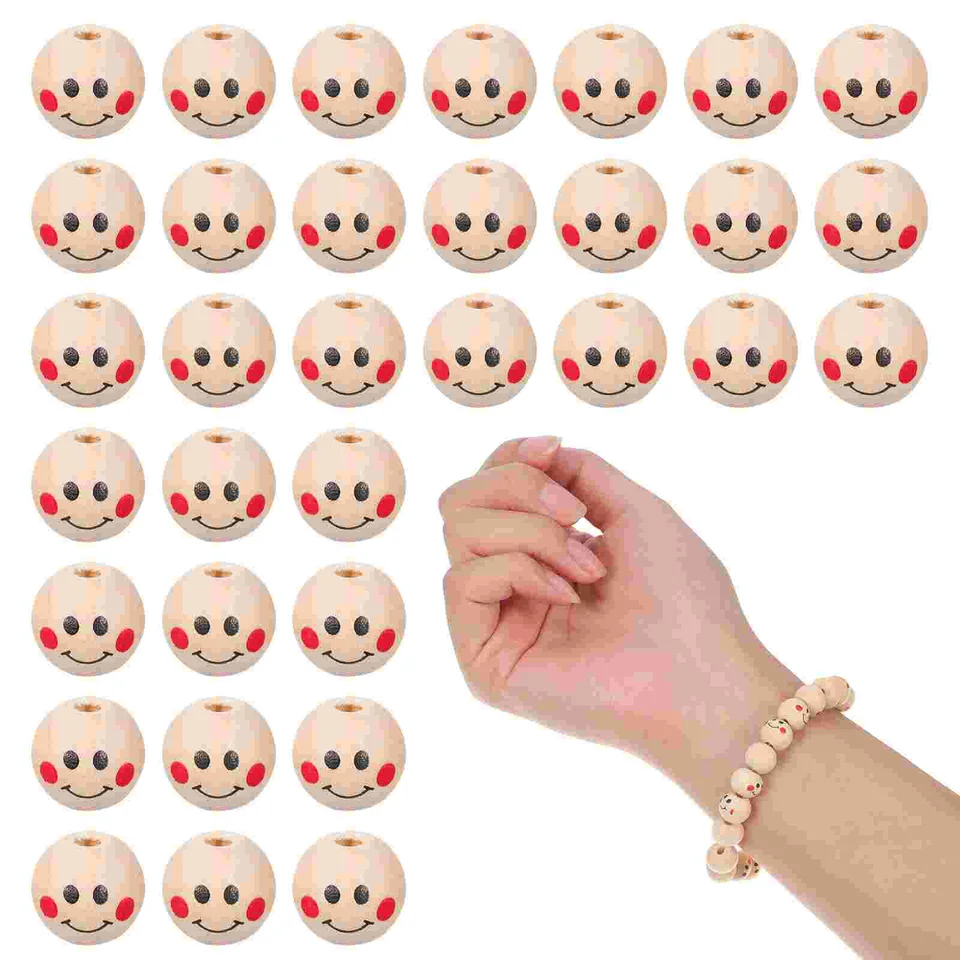 100ks/balenie drevené farbené kreslenie smiech tvár DIY Drevené korálky drevené korálky farebné kreslenie korálky s úsmevom tvárou v tvár