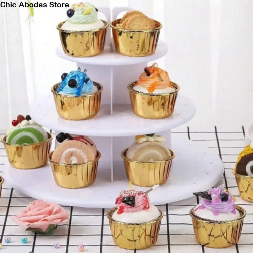 100ks/balenie tepelne odolné voči hliníkovej fólii muffin cupcake pohár bez priľnavého okrúhleho zlatého košíčkov