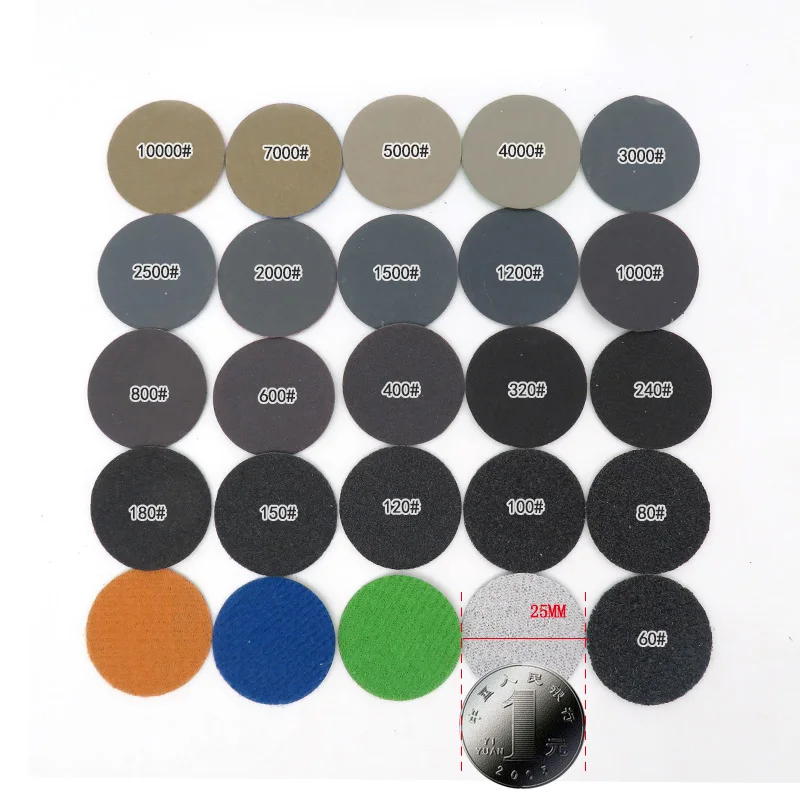 100ks brúsny papier - 1inch 25 mm brúsenie diskov Silikon Carbide 60-10000 Háčik a slučka na leštenie a brúsenie