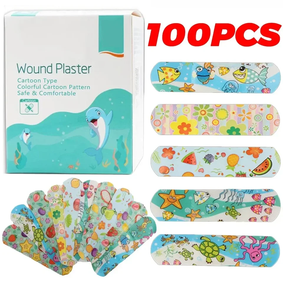 100ks deti obväzy Hromadné deti roztomilé kreslené bandáže flexibilné lepiace prúžky Medical Witerproof pre deti pre dospelých