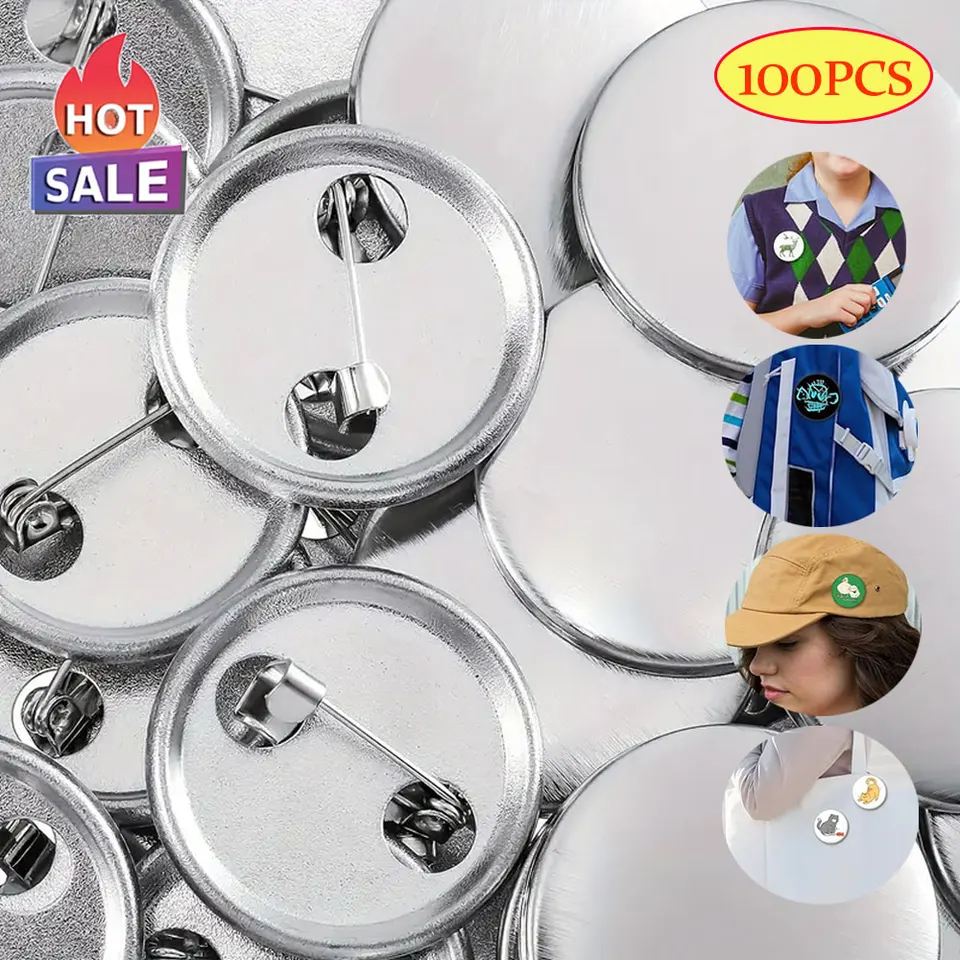 100ks DIY Blank Button Pin Súprava, okrúhle kovové gombíky Tvorba dodávok s škrupinami, zadnými krytmi, pre výrobcov gombíkov