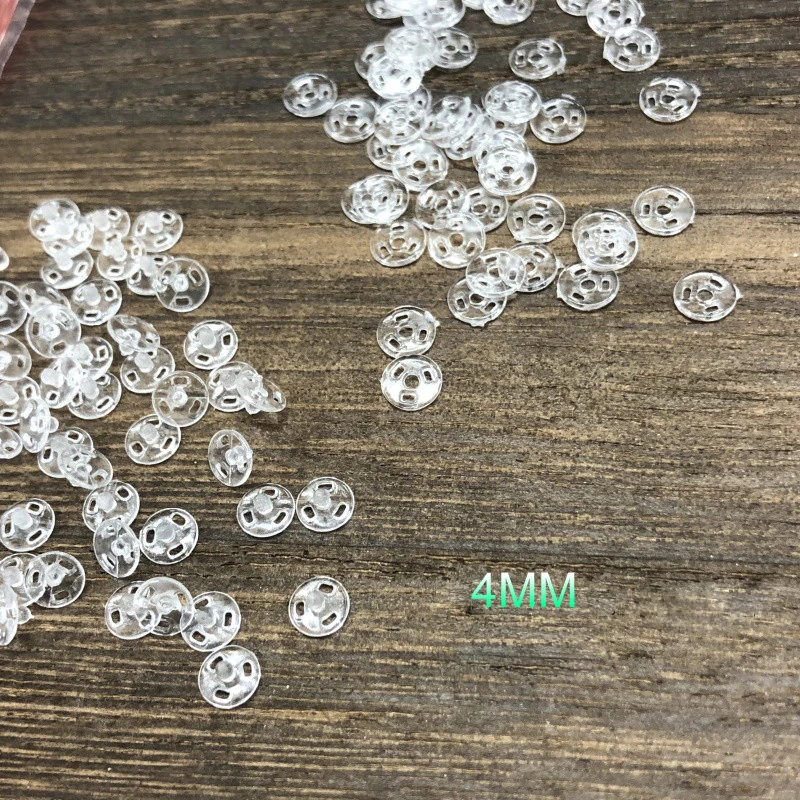 100ks drobné 4 mm mini plastové okrúhle neviditeľné gombíky Domov Diy oblečenie pyžamy biela čierna priehľadná taška tlačidlá