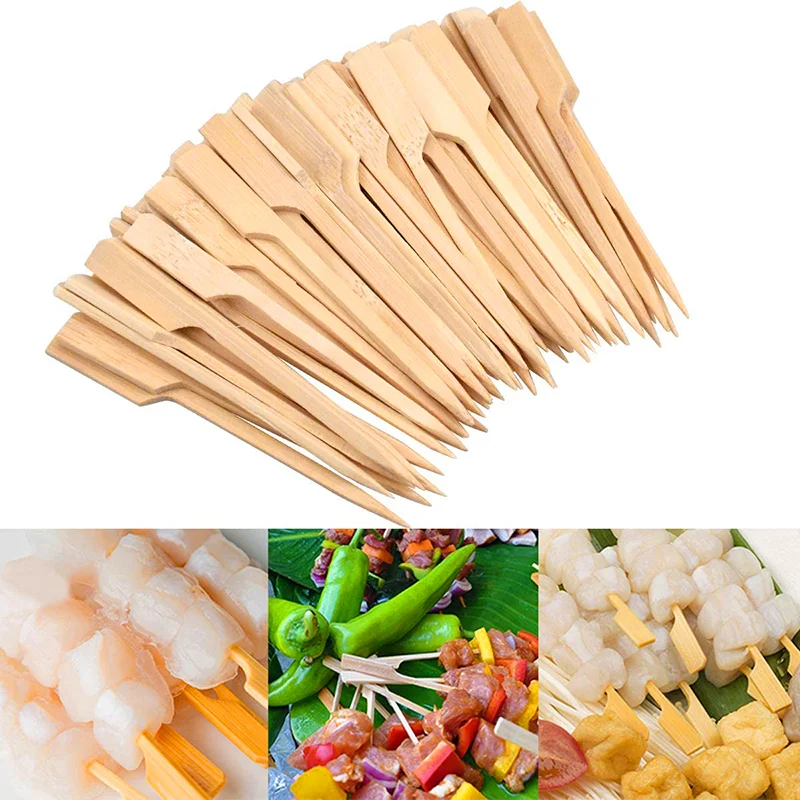 100ks jednorazové bambusové tyčinky grilované nástroje Prírodné BBQ bambusové špajle kemping pre kabob ovocné kokteilové nástroje BBQ Nástroje