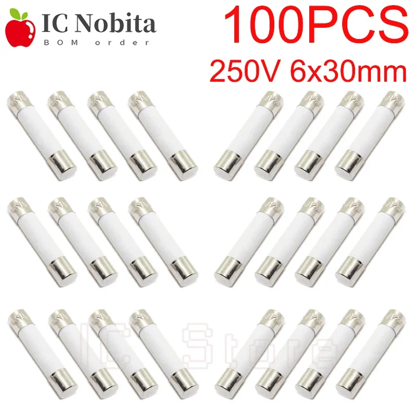 100ks keramická poistka 250 V 6 mm x 30 mm poistka rýchlej fúkania trubice 6x30 mm 0,1 0,2 0,3 0,5 1 2 3 4 5 6 8 10 15 20 25 30A AMP Poistka 6*30