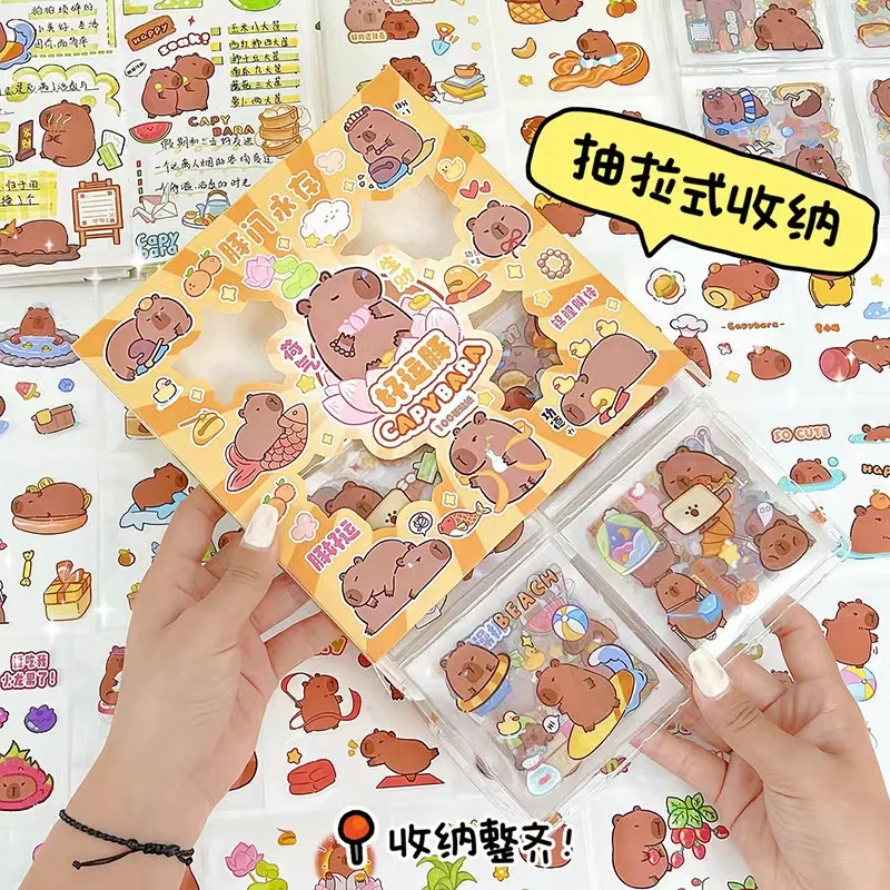 100ks/krabica karikatúra Capybara Kawaii Príručka nálepiek karikatúra Colage Sticker DIY Dekoratívne scrapbooking časopisy kancelárske potreby