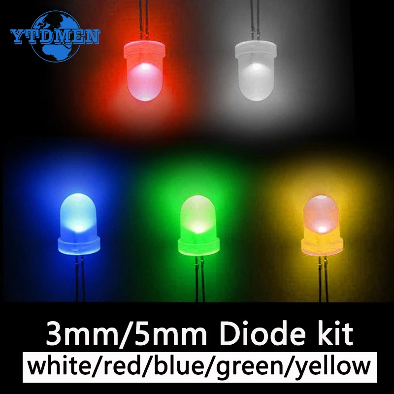 100ks LED dióda Super jasná 3 mm 5 mm F3 F5 LED dióda Emitujúca sortiment sortiment bielej červenej zelenej modrej žltej oranžovej DIY Elektronická súprava