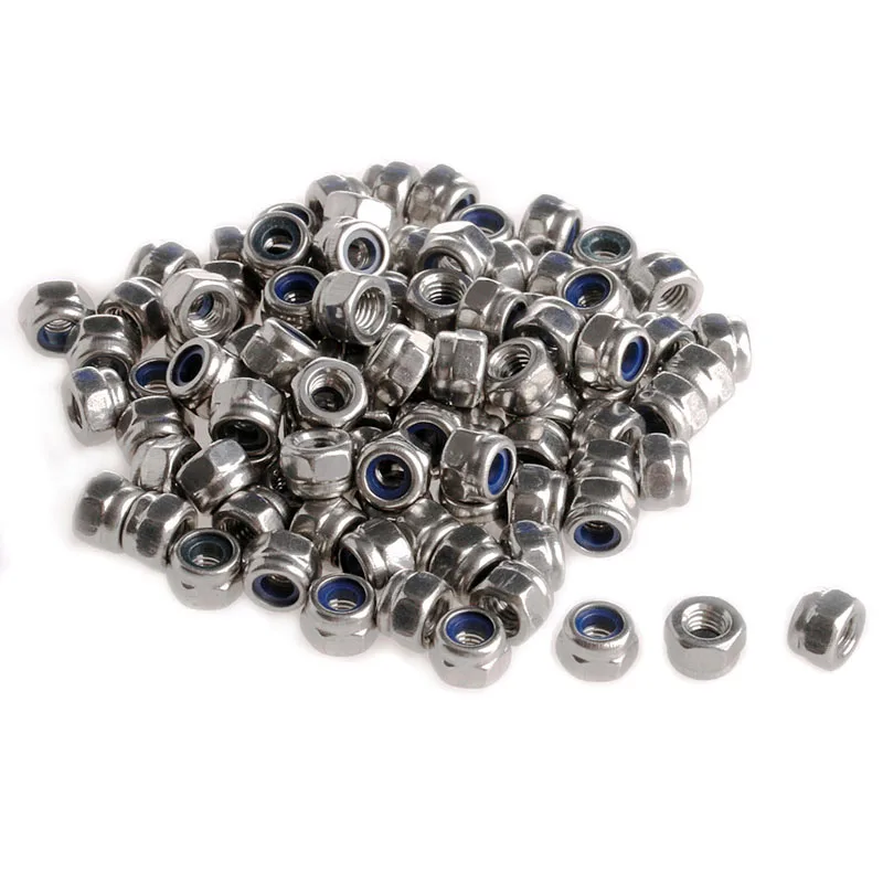 100ks m3 denár 3 mm nehrdzavejúce oceľ Nylon skrutkovacia skrutka hex hex matica vložky blokovacie matice