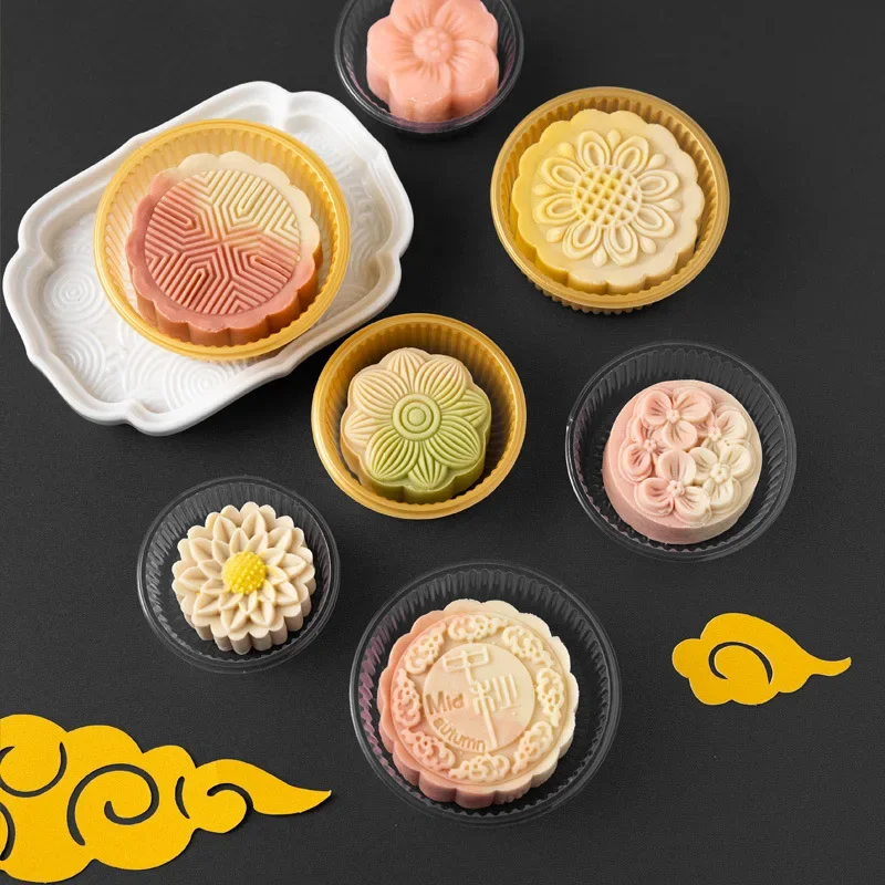 100ks Mooncake Plastový vnútorný podnos okrúhly balenie ručne vyrobený sušienok vaječný žĺtkový držiak na pečivo dekoratívne doplnky pečiva