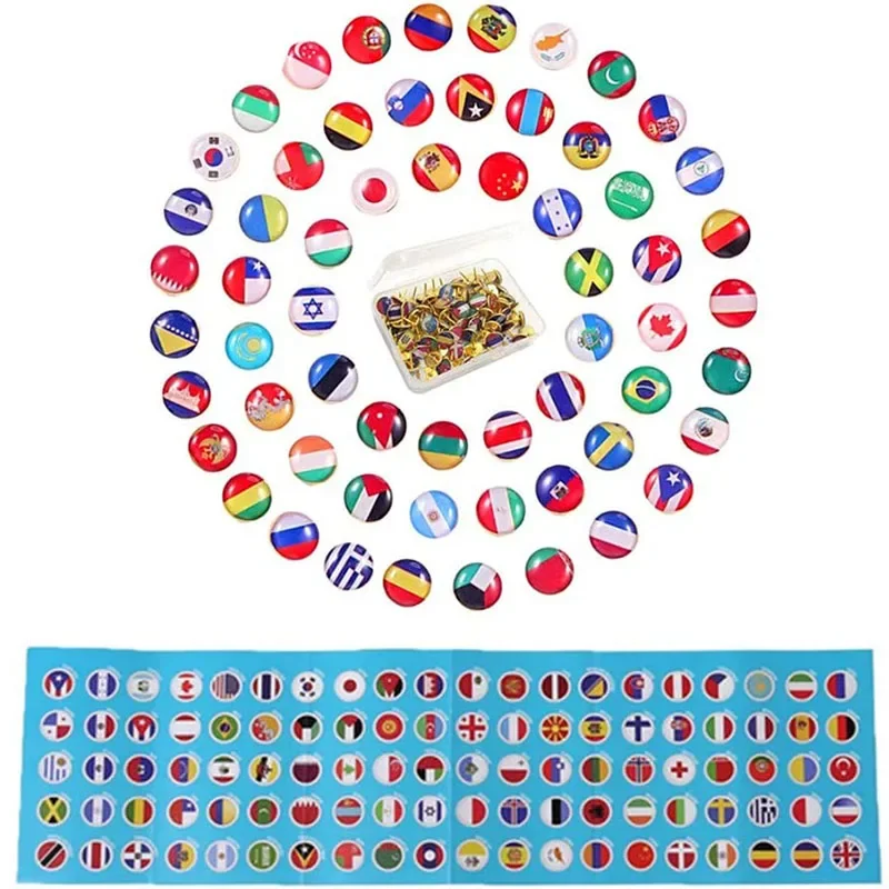 100ks National Flag Pin Map Tacks Push Pins Palec Tacks Country Map Map Push Pin Ozdobné kreslenie Pinov pre nástenku, pinboa