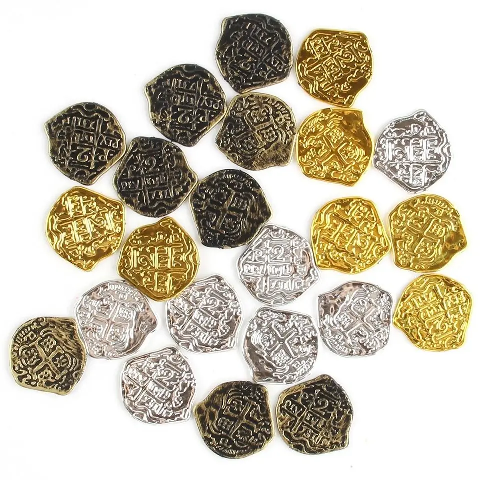 100ks pirátske zlaté mince Kid narodeninová oslava dekorácie Darček Halloween Plast Falošné zlato Domáca Kid Zvýšenie hry Treasure Supplies