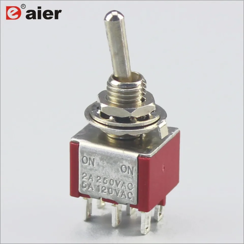 100ks prepínač 6 mm 3A 250VAC 6A 125VAC 6pin On pri západe 2P2T DPDT MINI 6-PIN Dvojitý pól s spájkovacím terminálom MTS-202