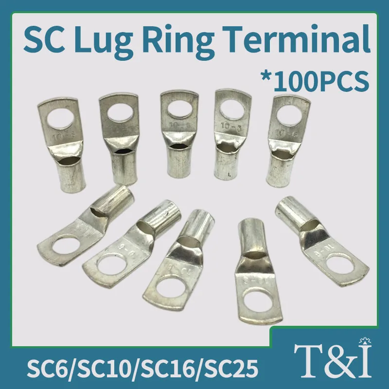 100ks SC Lug Ring Terminál SC6-5/6/8 SC10-6/8/10 SC16-6/8/10/11 SC25-6/8/10/12