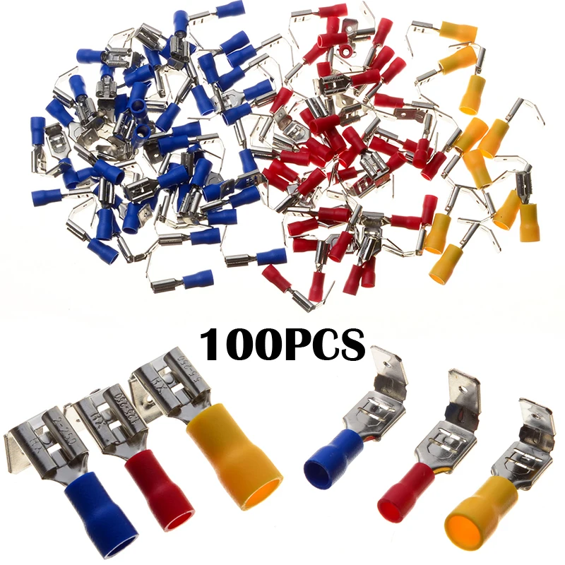 100ks/set Piggy zadné rýľ Terminátory Izolovaný zadok konektorom premizol elektrické terminály 10-22awg červeno modrej žltej farby