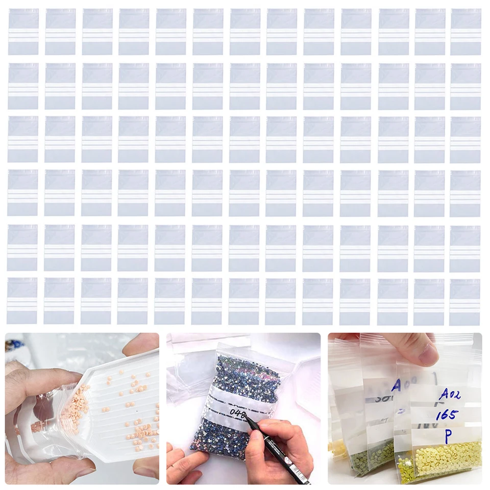 100ks/set Písané husté zipsové tašky zapečatené, aby sa chránila hustý diamantový vrecko Diamond Painting