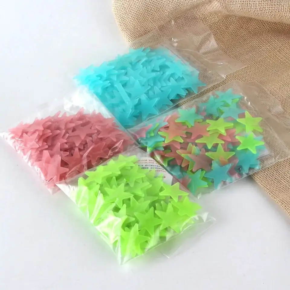 100ks/set žiara v tmavo svetelných nálepkách na stenu farebná hviezda DIY nástenné nálepky