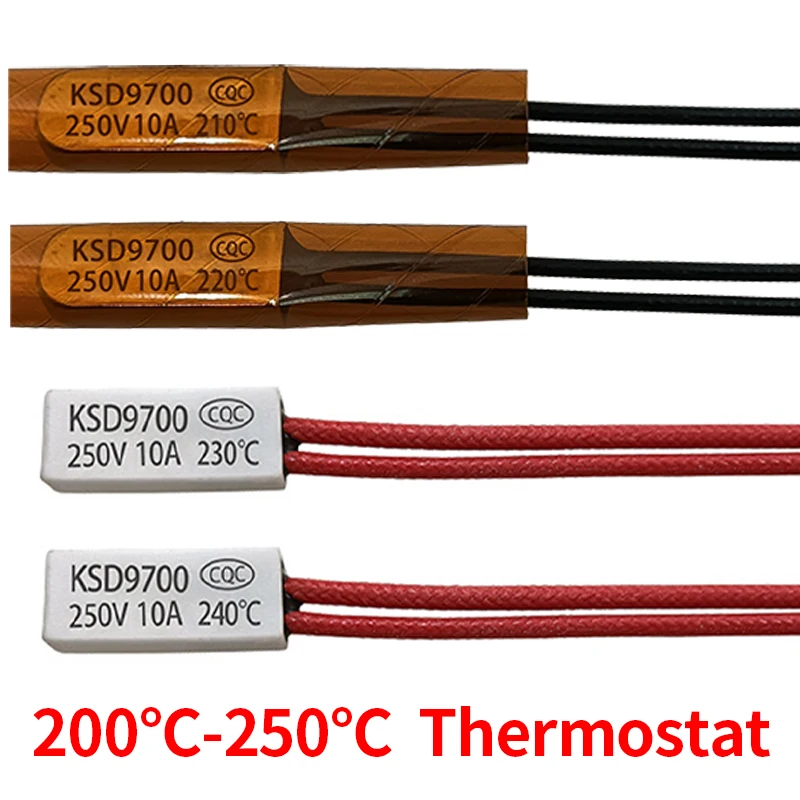 100ks termostat KSD9700 200C 210C 220C 230C 240C 5A250V Ceramics Bimetal Dish Teplotný prepínač stupňa Centigrade