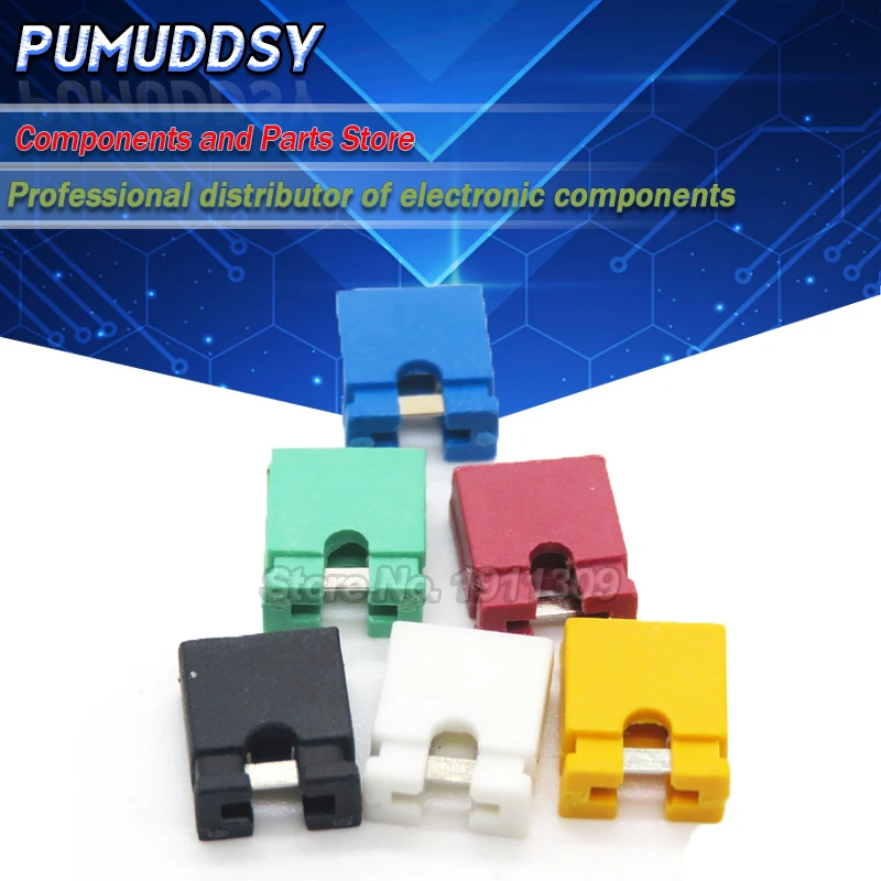 100ks thump jumper skratený čiapka a hlavičky a drôty 2,54 mm čierna žltá biela zelená červená modrá