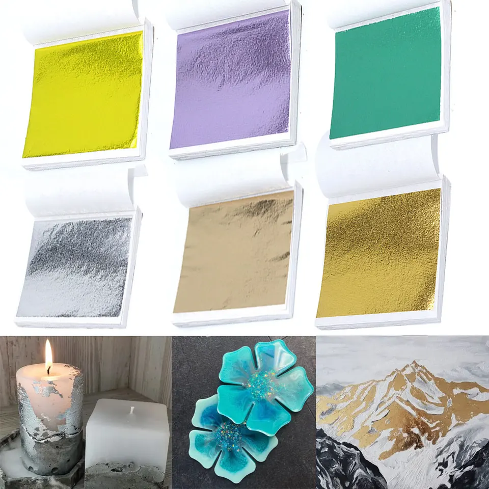 100ks umelecké remeselné dizajn papierové pozlátky Imitácia Zlatá Sliver Copper Foil Papers for DIY živicová forma sviečka výroba remeselníkov