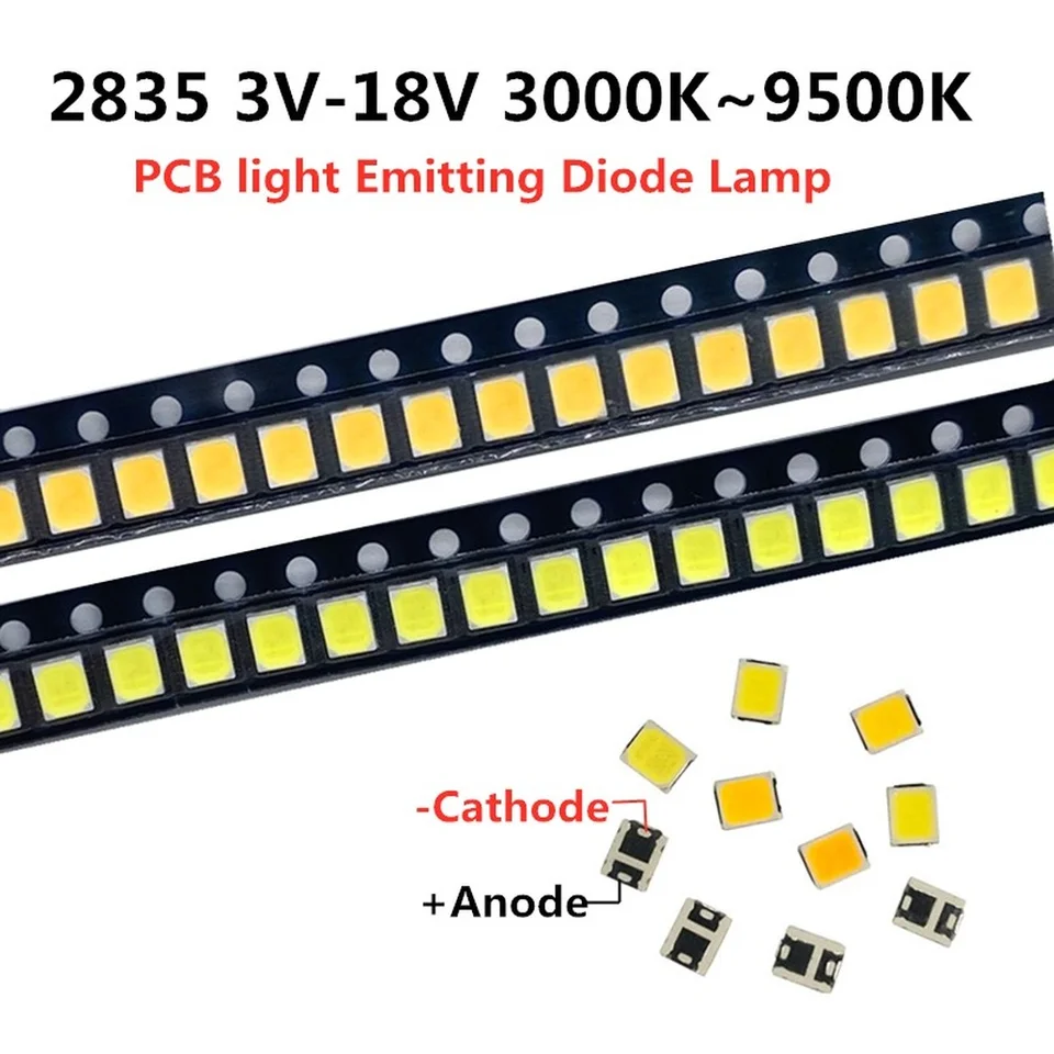 100ks Vysoký jas 2835 SMD LED čip 0,5 W 1W 18V 9V 6V 3V 130LM Cool Cold Nature White LED LED 3 000K 4000K 6000K 9000K