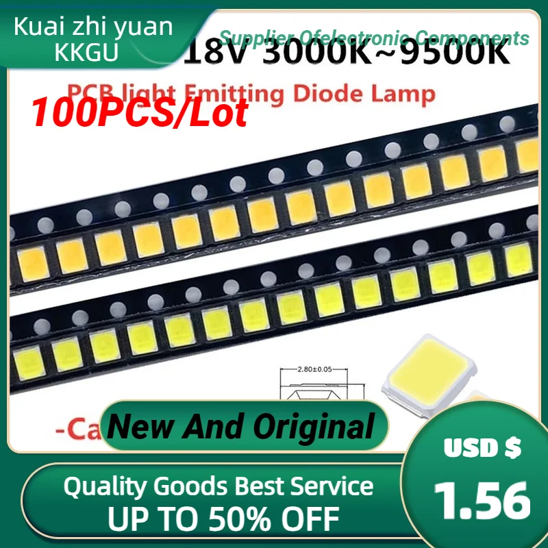 100ks Vysoký jas 2835 SMD LED čip 1W 18V 9V 6V 3V 130LM Cool Cold Nature White LED LED 3000K 4000K 6000K 9000K