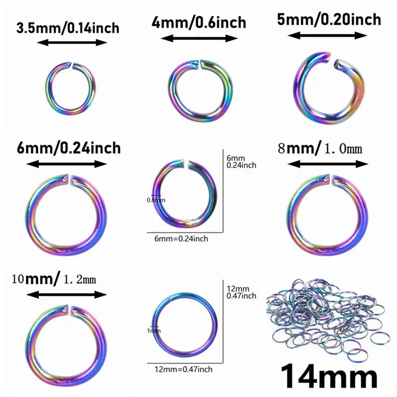100ks z nehrdzavejúcej ocele Rainbow Color Ring Ring Charms príslušenstvo Šperky výroba náhrdelníka konektorový konektor prívesok kovový objem