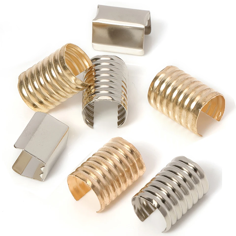 100ks zlatá farba Round Untern Center Crimping Lope String 8x13mm kovová skladacia klip pre DIY šperky výroba náramkov