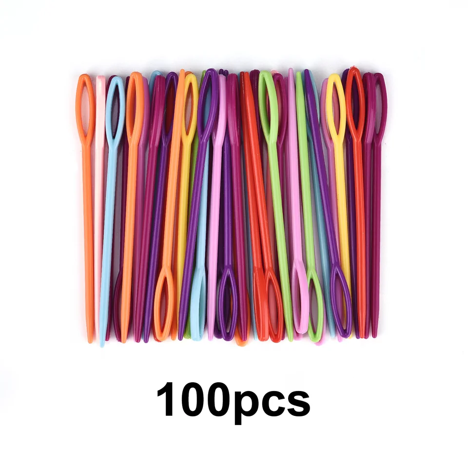 100ks zmiešaná farba 5.5/7/19/15 cm plastová ručná šijacia ihla DIY pletacie ihly háčkovacie háčiky sveter tkanie náradia príslušenstvo
