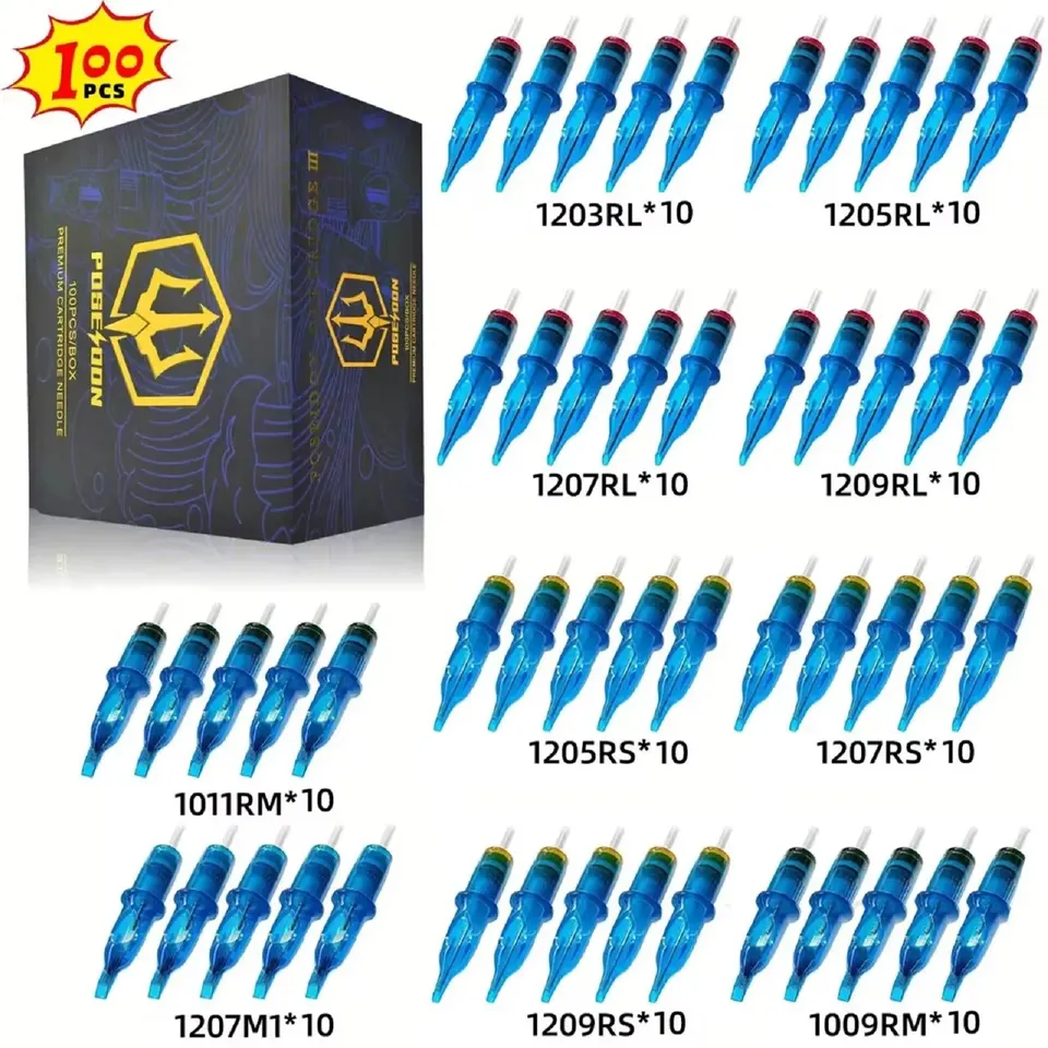 100ks zmiešané tetovacie ihly Poseidon V3 Profesionálne ihly kazety bezpečnostné kazety na jedno použitie tetovacích ihiel pre tetovacie pero