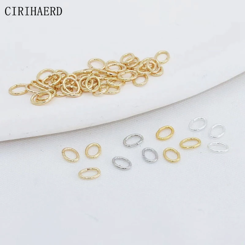 100ks/šarža 14K zlato/strieborné mosadzné kovové oválne Open Jump Rings DIY Prsteňové konektory pre šperky tvorby kruhového krúžkového konektora