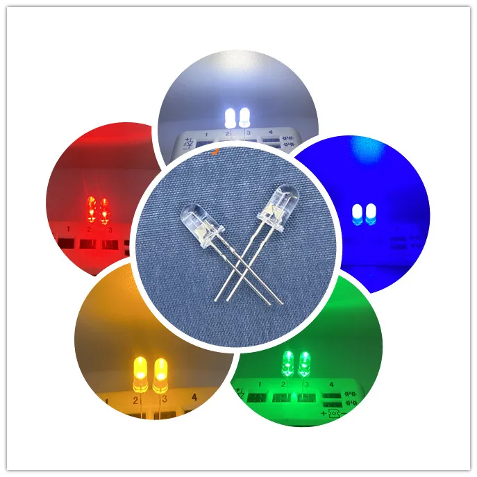100ks/šarža 5 mm biela okrúhla voda Čistá super jasná LED LED F5 Teplá biela červená zelená žltá UV-fialová ružová oranžová ľadová modrá lampa RGB
