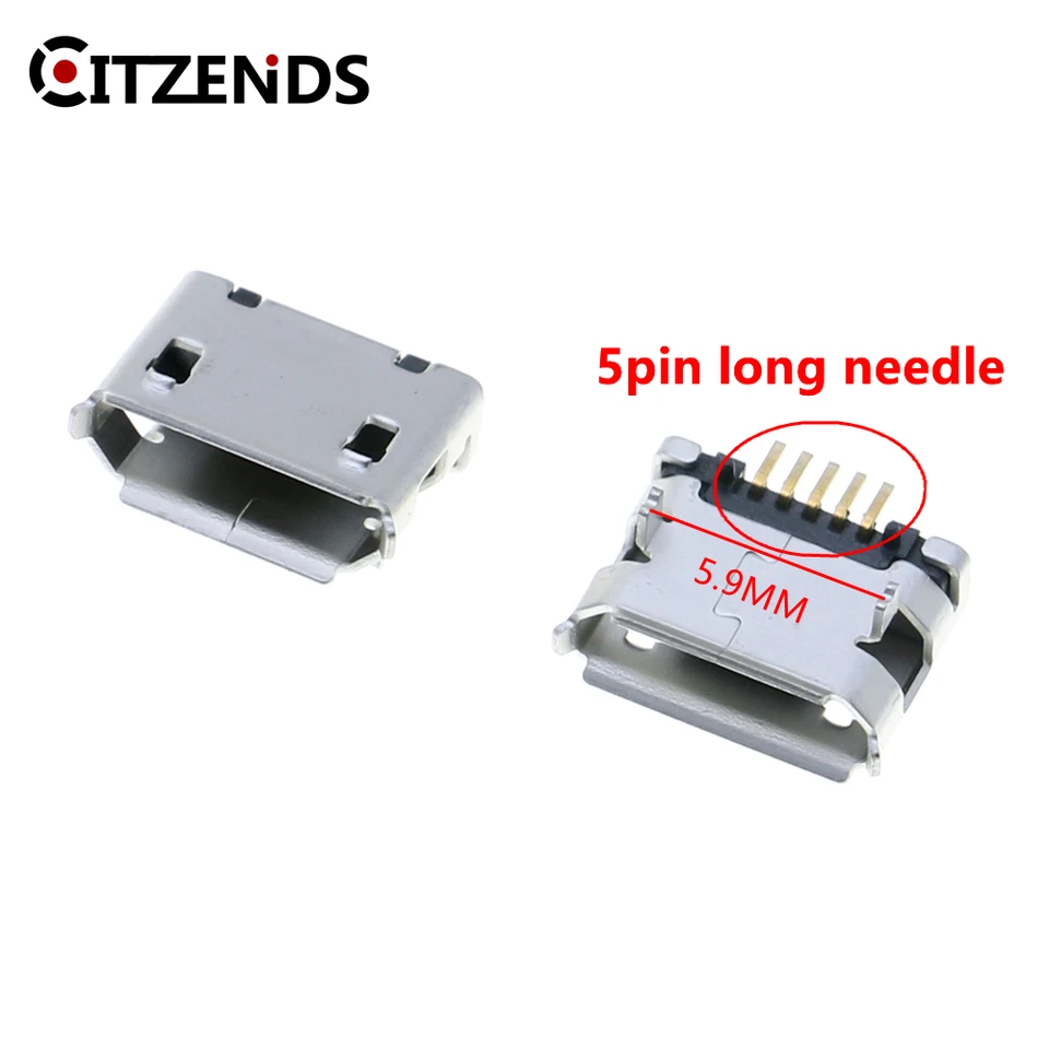 100ks/šarža Micro USB 5pin dlhá ihla 5,9 mm DIP2 B typ ženského portu zdvihák zadná zástrčka pre Android Phone DIY Data Connector