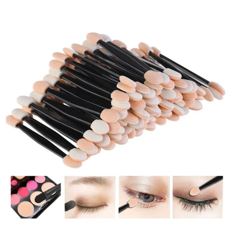 100ks/šarža zrkadlo Chrome Pigment Pigment Brush obojstranné nechtové trblietky práškovú špongiu s paličkou Eye Shadow Aplikátor Kozmetické nástroje make -upu