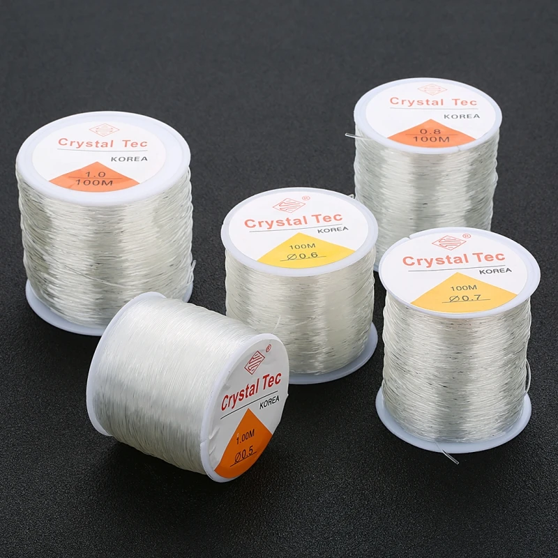 100M0,5/0,6/0,8/1,0/1,2/1,5 mm okrúhly kryštál Elastic Elastic Beading Stretch Three pre šperky elastickú čiaru priehľadné remeselné DIY