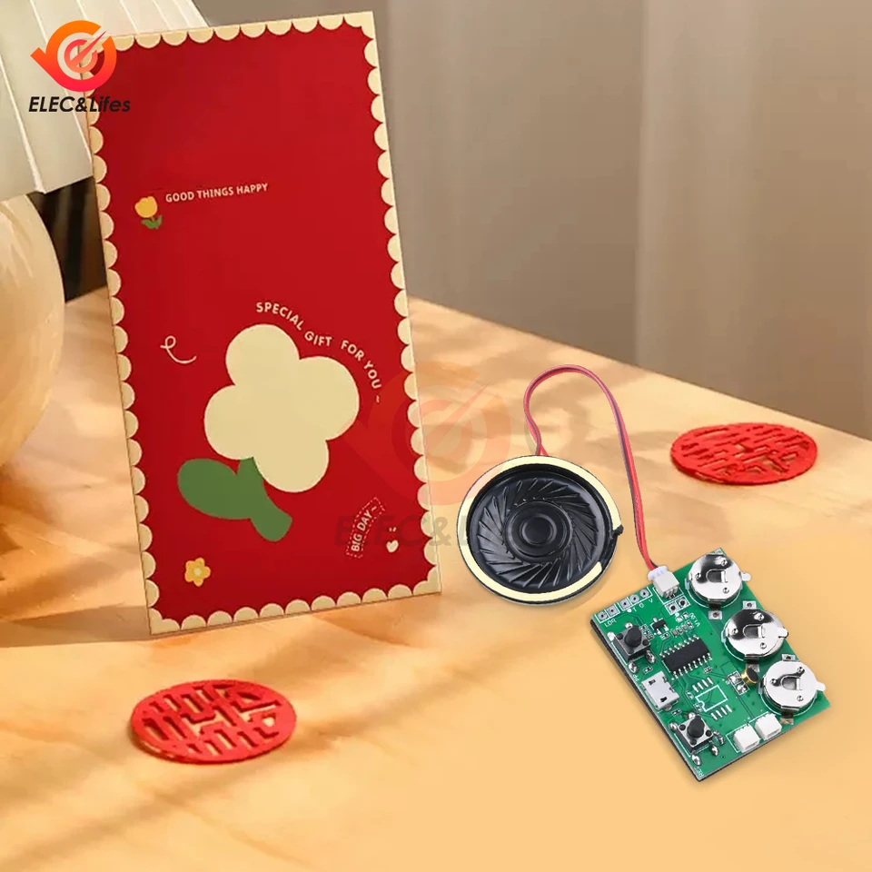 100s sekundy USB DIY hlasové pozdravné karty čip nahrávacie hlasové zvukové zvukové hlasové pozdravné karta pre dovolenku Moudle