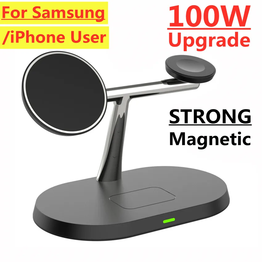100W 3 v 1 Magnetic Wireless Stand pre iPhone Samsung S22 S21 Ultra Galaxy Watch 5 Active 2 Rýchle nabíjanie Dock Station