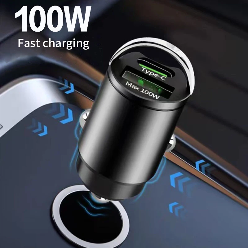 100W mini nabíjačka na nabíjačku ľahšie na nabíjanie pre iPhone QC3.0 Mini PD USB Type C nabíjačku automobilu pre Xiaomi Samsung Huawei