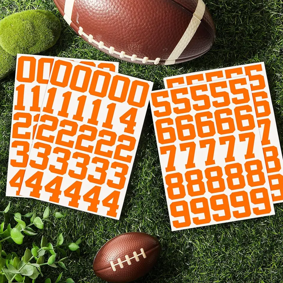 102 ks 0123456789 Oranžové nálepky na motocykle Číslo baseball vinylové obtisky predné kapotáž na bočné kapotáž palivovej nádrže Dekorácie prilby