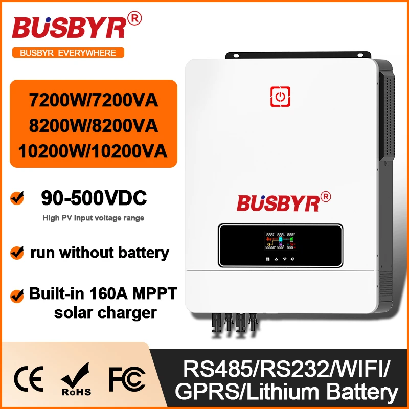 10200 W na mriežke/mimo mriežky Pure Sinine Wave Hybrid Hybridný menič postavený MPPT 160A Nabíjanie DC 48V 230VAC Duálny PV vstup pre solárny panel
