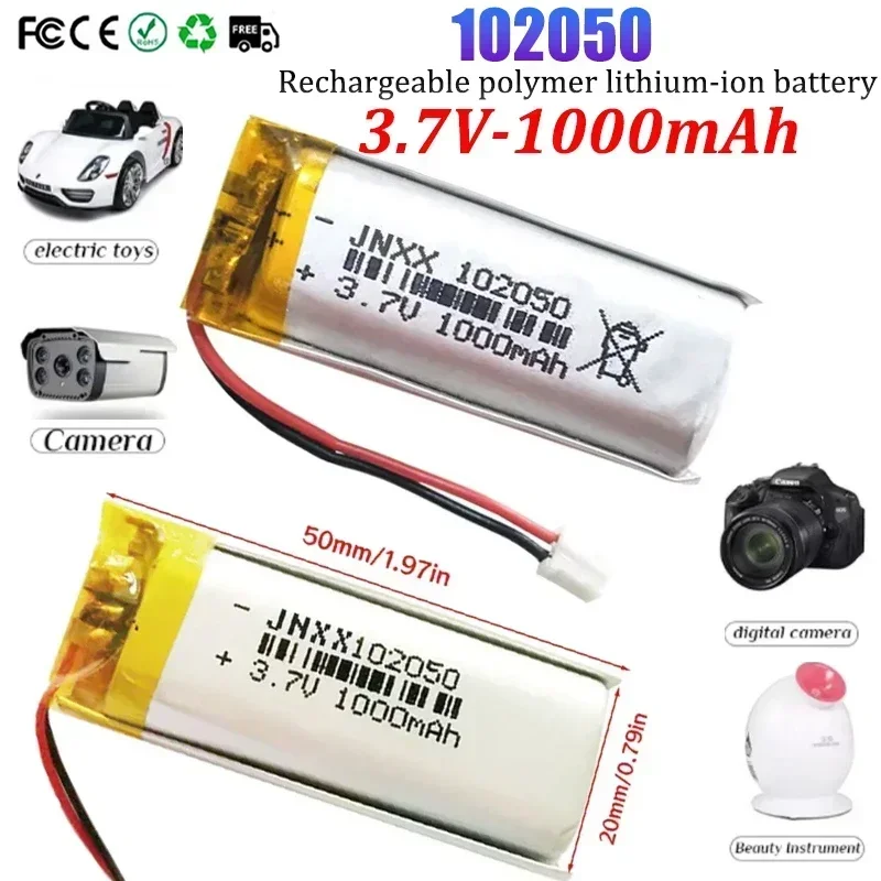 102050 3,7 V Nabíjateľná lítiová polymérna batéria 1000 mAh vhodná pre FPV GPS LED LED Prístroj na výmenu batérie kozmetického prístroja