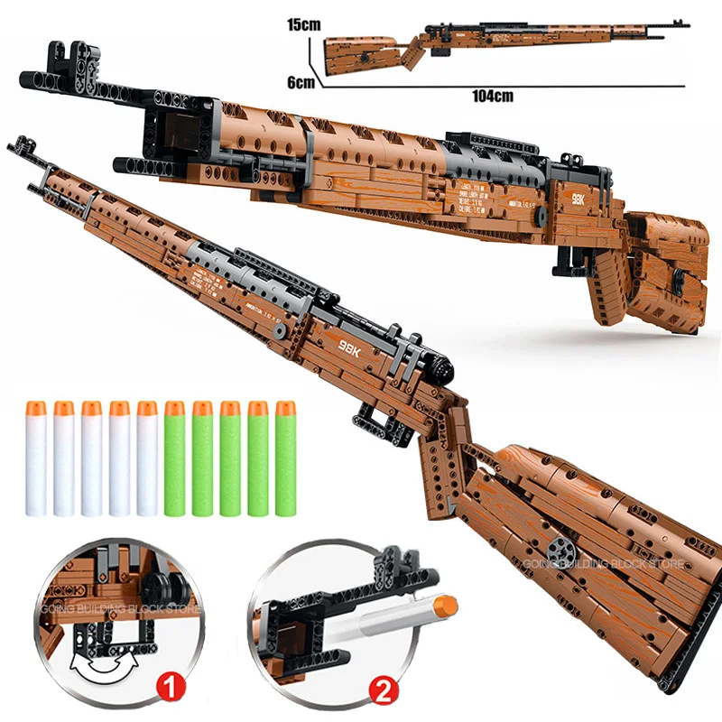 1028ks Series WW2 Series KAR-98 Sniper Rifle Weapon Building Blocks Vojenské 98k Mäkké guľové pištole Model tehly Hračky Kid pre darček pre darček
