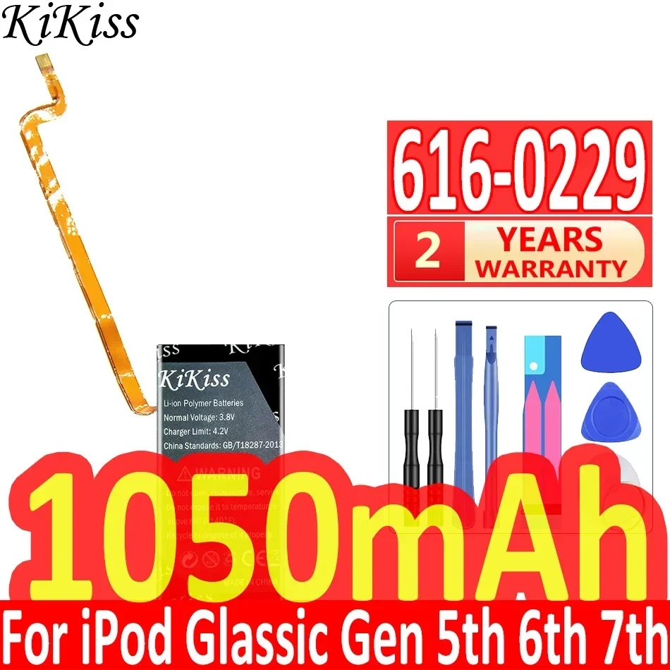 1050 mAh Kikiss Výkonná batéria 616-0229 pre iPod Classic Gen 6th 7. 80 GB 120 GB tenký 160 GB pre iPod 5/5,5 gen