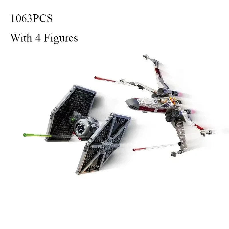 1063ks Technický kravata Fighter a X-Wing Mash-Up Building Blocks so 4 figúrmi zostavujú tehly set hračiek darček pre deti deti
