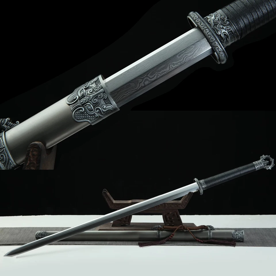108 cm skutočná oceľ Stredoveké čínske čínske han kráľ liu bang bitka pripravený meč Damašk oceľ ruky kované ostré zbrane katana