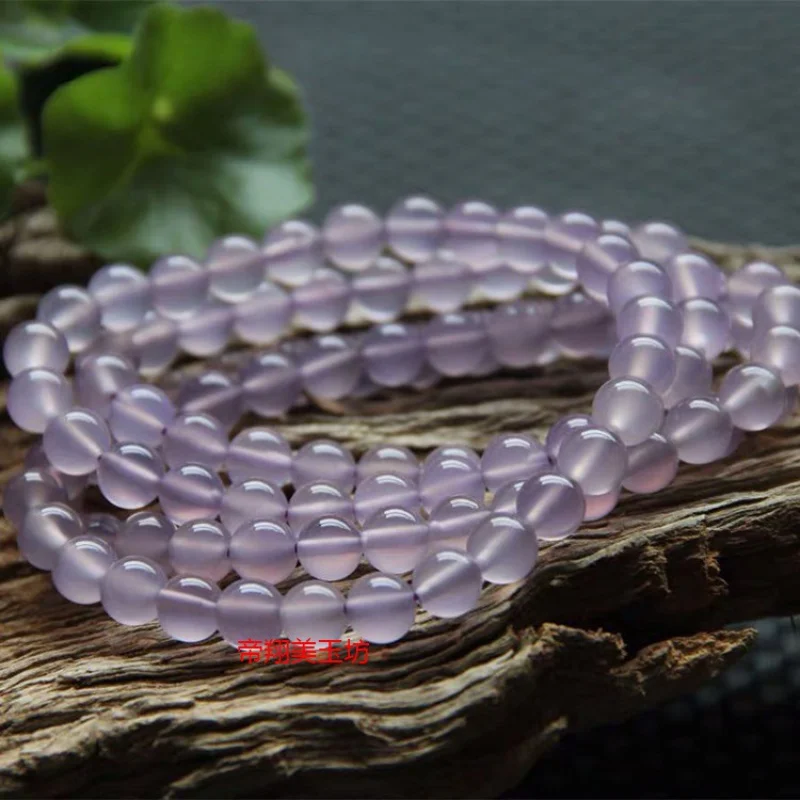 108 položiek mužov a žien Brazília Violet Chalcedony Round Rukomer Buddha korálky náramok