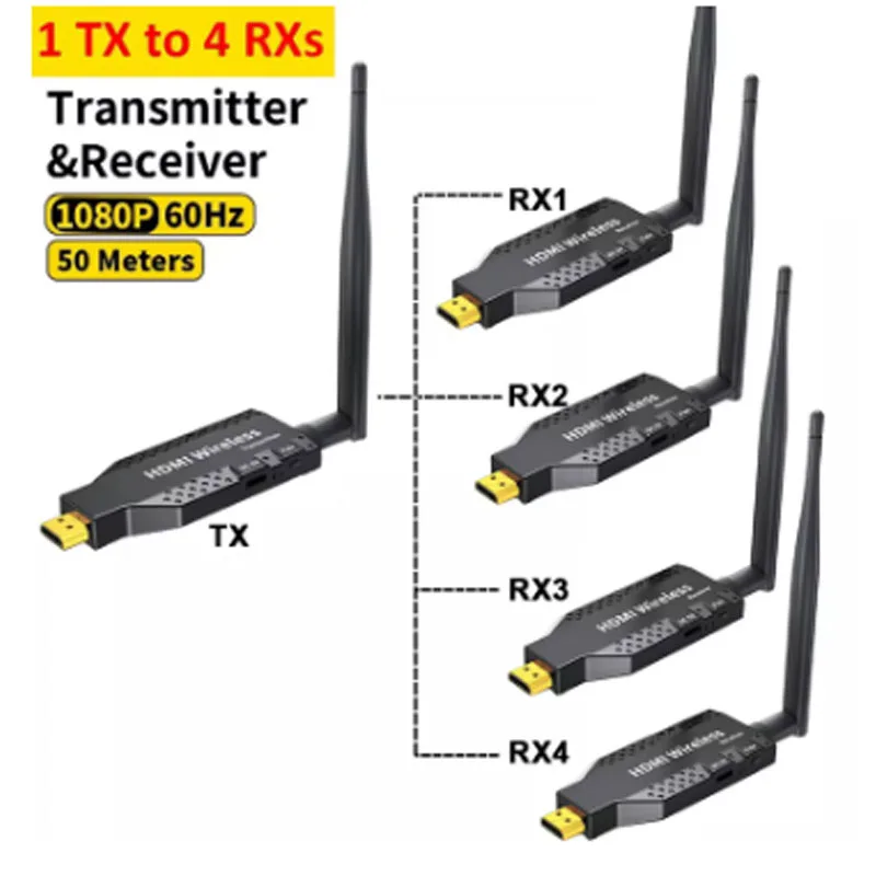 1080p 50 m Wireless HDMI Extender 1 TX a 2 3 4 RX Splitter Video Video Perieter pre prijímač pre notebook PS4 do projektora TV projektor