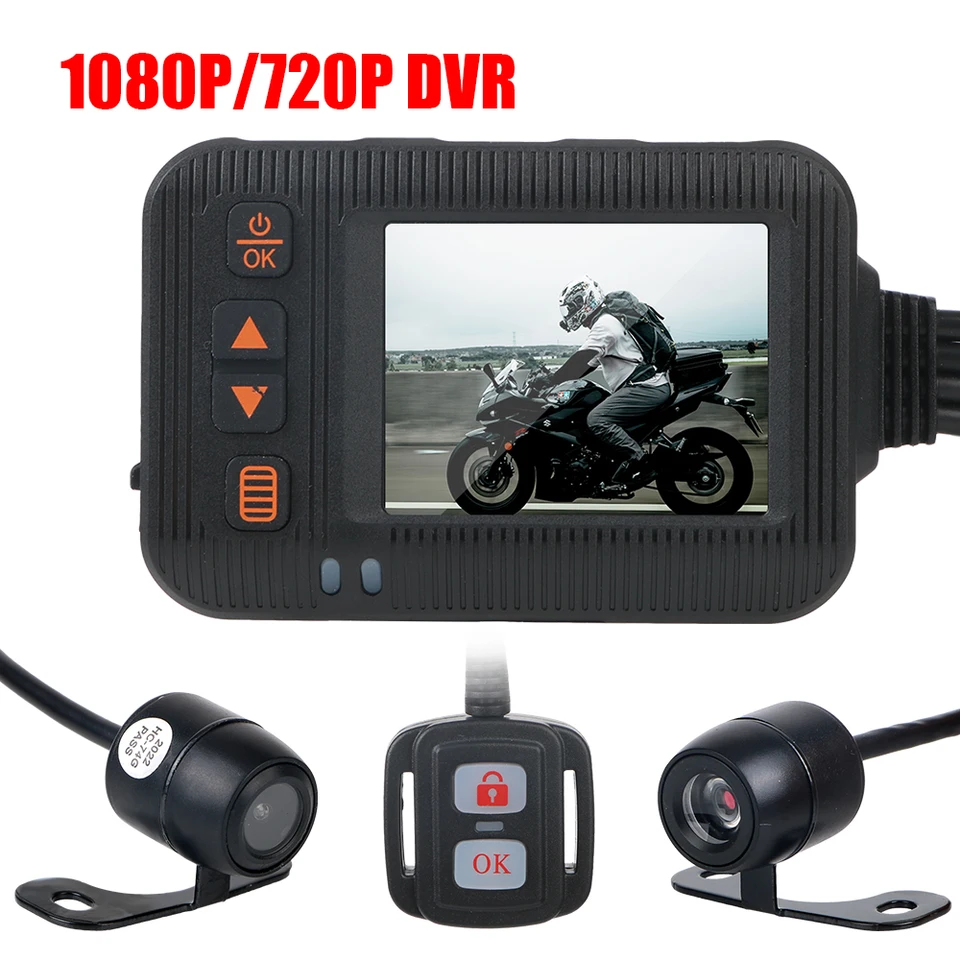 1080p/720p káblové diaľkové ovládanie vodotesné 2 palcové dashcam Motocykel DVR predného zadného zadného fotoaparátu Video videorekordér širokého uhla